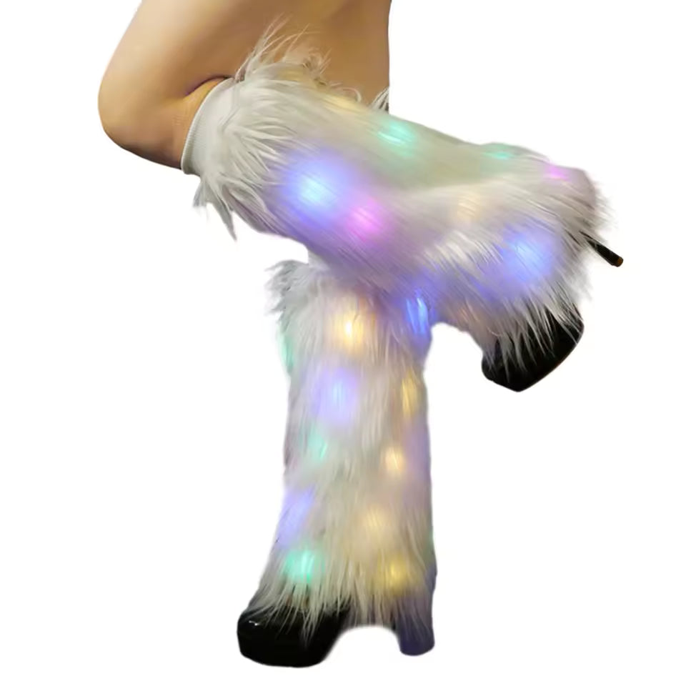 LED Light up fur leg warmers