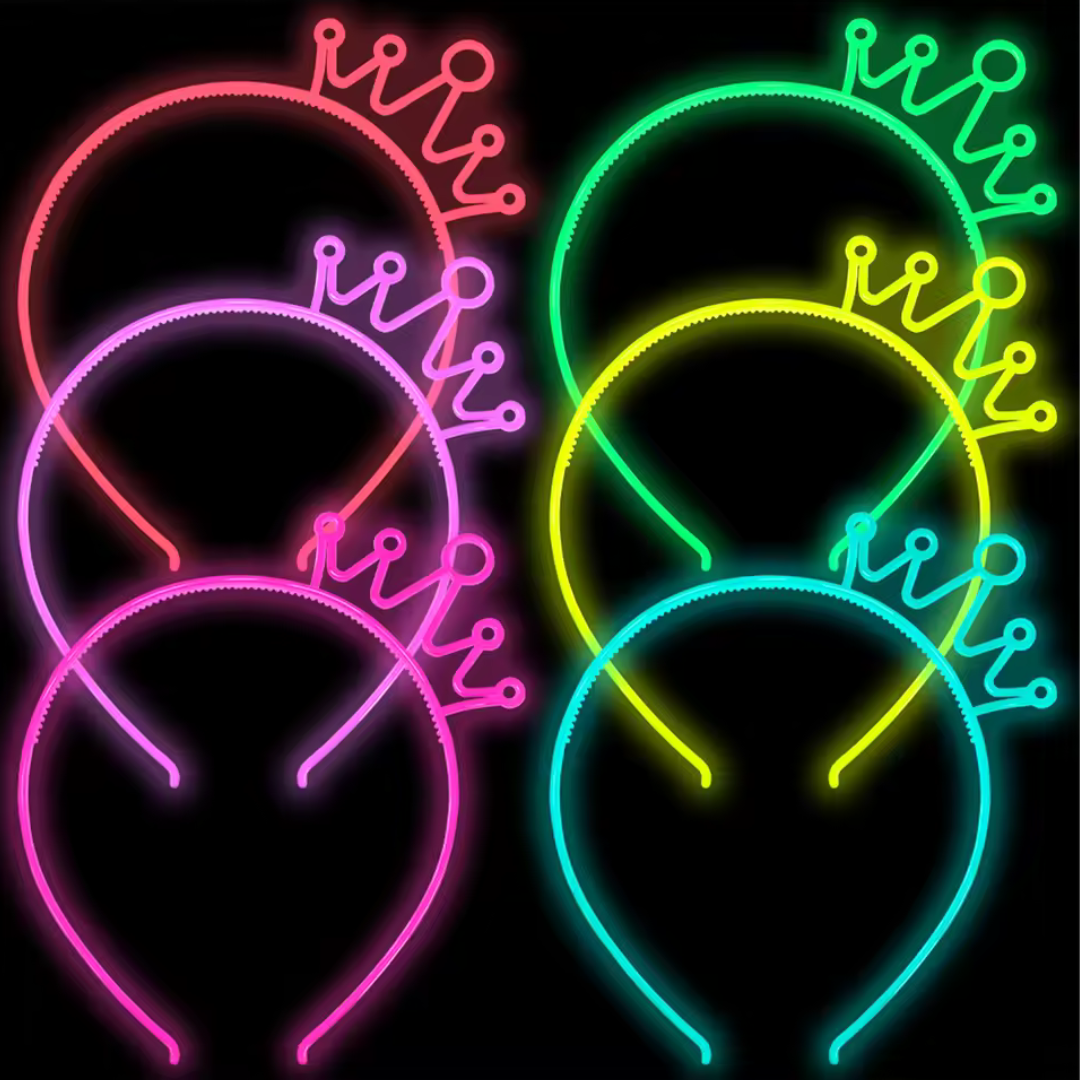 Glow in the Dark Fluorescent Crown Hair band 6pcs