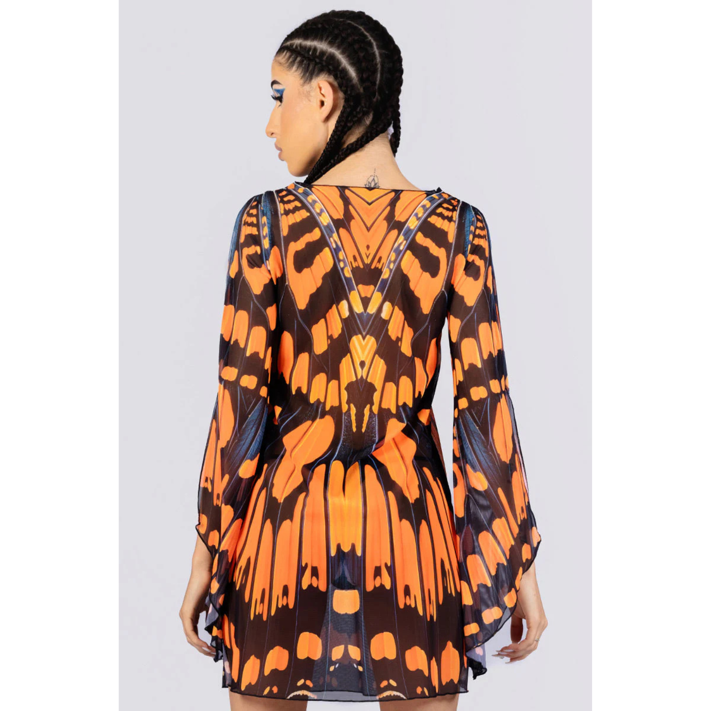 Monarch Butterfly Mesh Slit Mini Dress