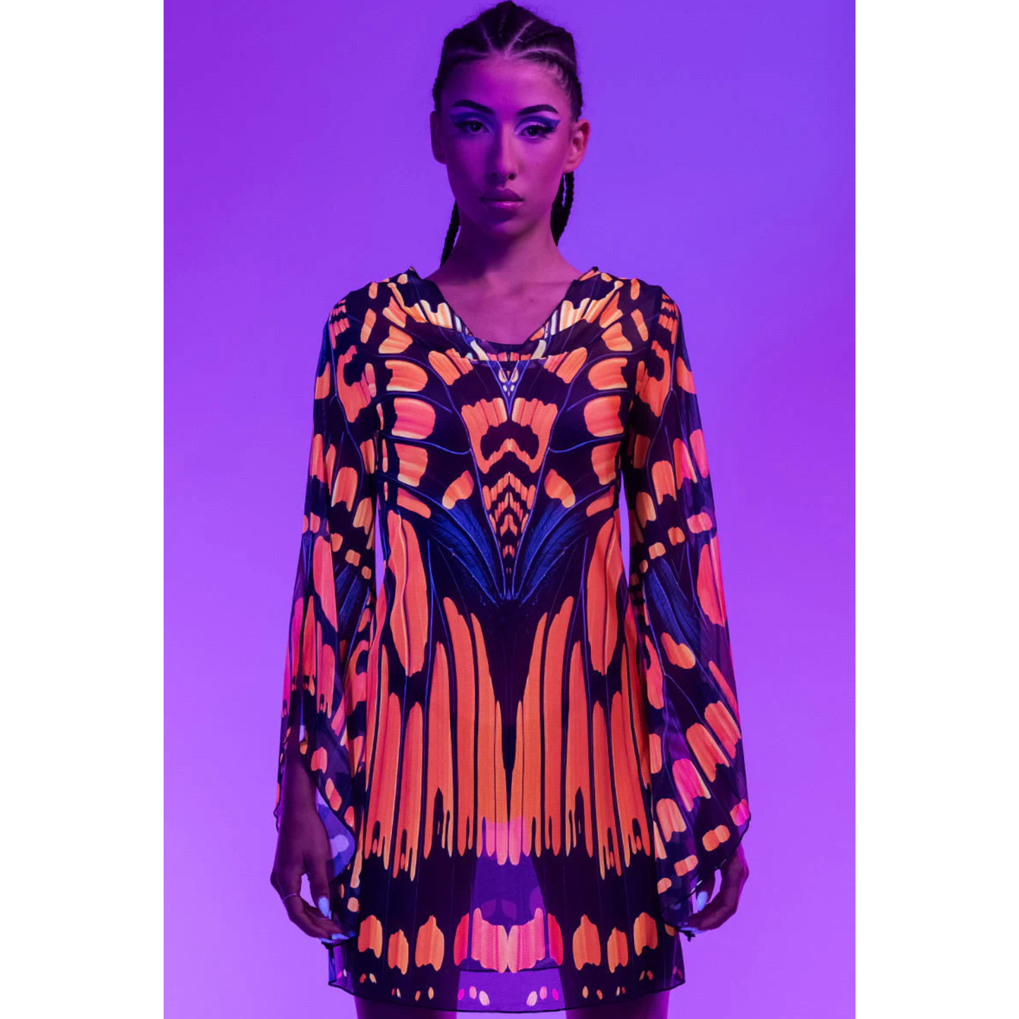 Monarch Butterfly Mesh Slit Mini Dress