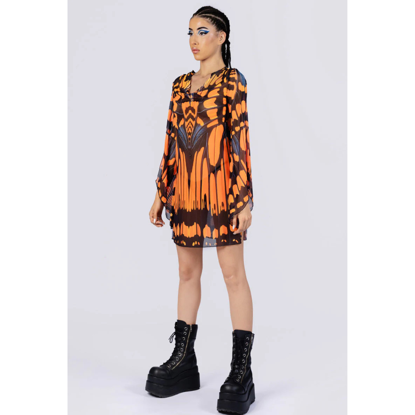 Monarch Butterfly Mesh Slit Mini Dress