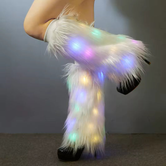 LED Light up fur leg warmers