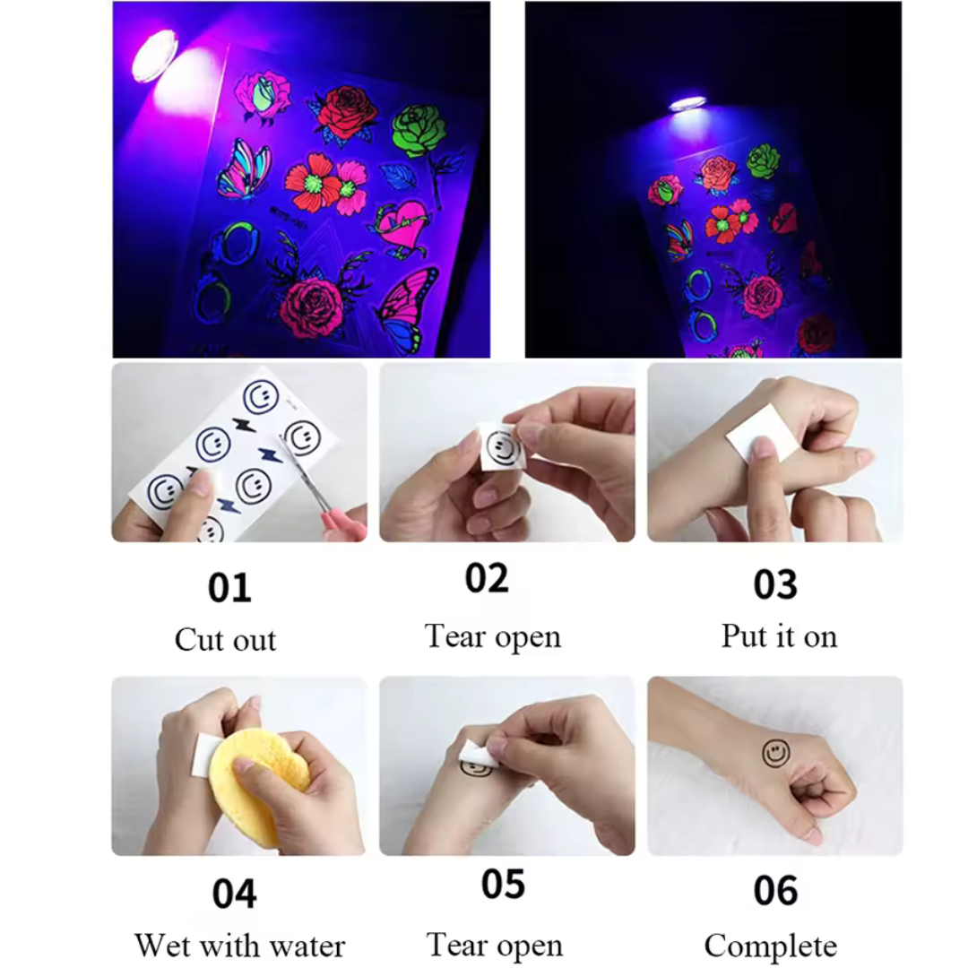 UV Fluorescent Face Temporary Tattoo